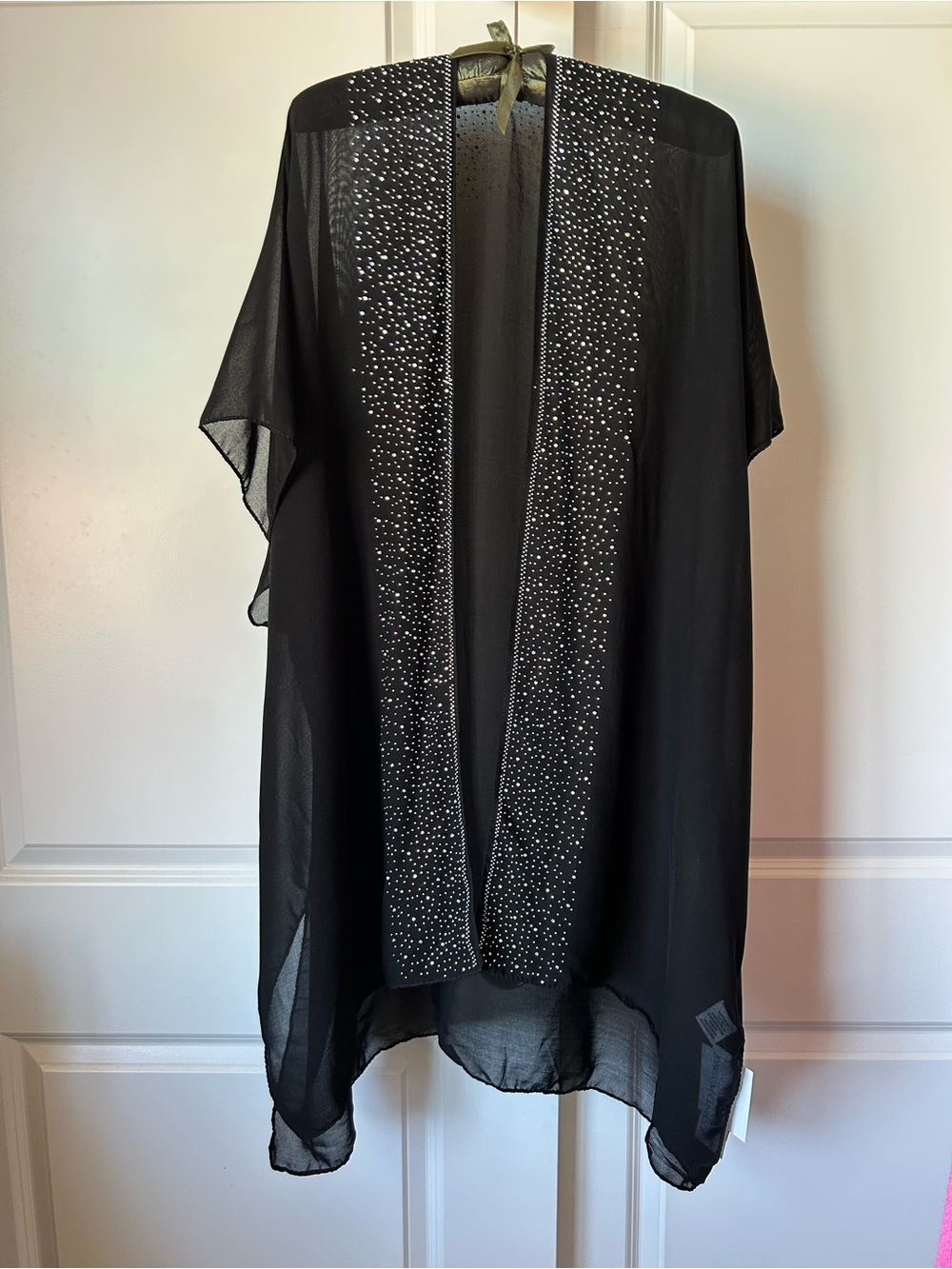 Jessica McClintock Black Sheer Rhinestone-Trim Kimono
